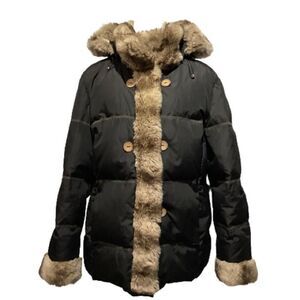 HILARY RADLEY FAUX FUR DOWN FILLED‎ DETACHABLE HOOD ZIP UP BLACK COAT SIZE XL